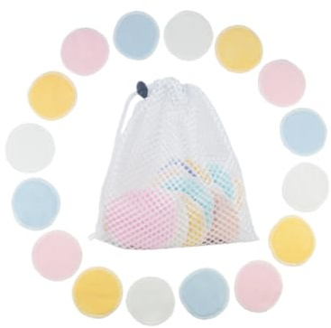 Beavorty 16stücke Wattepad Wiederverwendbar für Make-up-entferner Doppellagige Gesichtsreinigungstücher Waschbar Nageldesign-pads Inklusive Wäschebeutel Blau Rosa Weiß und Gelb