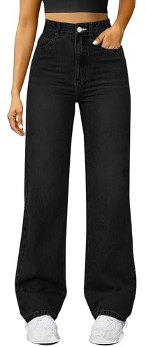 Genérico Vaqueros Mujer Elásticos Cintura Alta Pierna Recta Pantalones Fácil Tallas Grandes Jeans con Bolsillo Pantalón Vaqueros Monocolor Cómodos y Casuales para el Uso Diario Algodón Holgados
