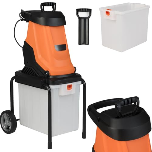 RELAX4LIFE 2800W Broyeur Végétaux et Branches Silencieux 2-EN-1 avec Bac 50L, 2 Roues de Transport, Ratio de Broyage 15:1, Broie Jusqu'à 45mm pour Compost Déchets Verts (Orange)