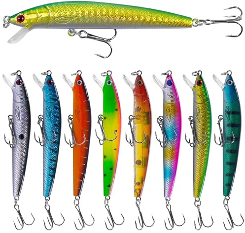 JSHANMEI ® Lot de 10 leurres de pêche 3D durs en forme d'yeux de méné - Ligne laser flottante - Leurres de pêche réalistes pour brochets, bar, truite, doré jaune, sébaste