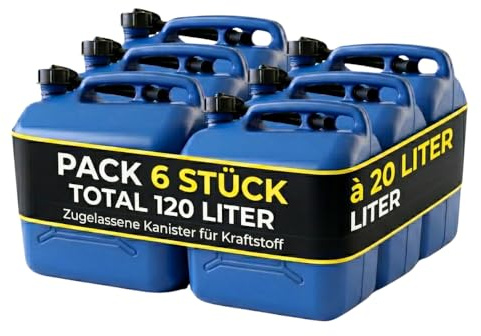 Humpti Garrafa Gasolina 20L Homologada Pack de 6 - Bidón Combustible Plástico con Visor de Nivel - Bidones para Gasolina y Gasoil Homologados 120 Litros