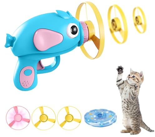 Giocattolo Lancia-Dischi Volanti, Pistola Giocattolos con Elica, Con 3 Dischi Colorati E 1 Trottola Luminosa, Giocattolo Per Gatti Volante Illuminato Portatile, Giocattolos Educativo Per Gatti