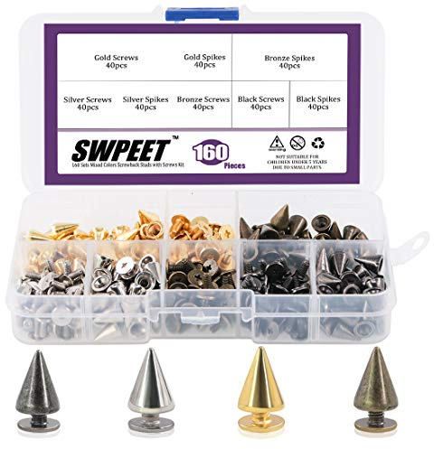Swpeet 160 paia di borchie Par 4 Färger 7mm x 9,5mm Kula Cone Spikes och Studs Metallskruv tillbaka för DIY Läder Handverk Cool Niets Punk Stud Coincal Layer