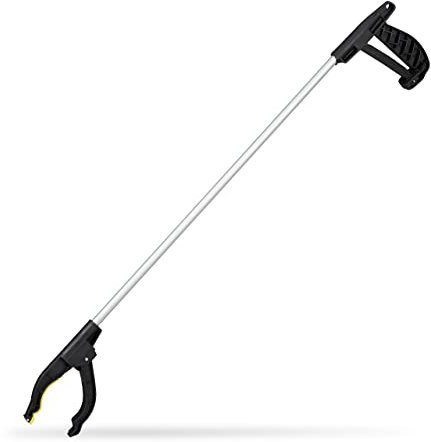 Relaxdays 4X Universal Greifarm, Müllgreifer, Armverlängerung, Greifhilfe für Senioren, Aluminium, 76 cm, Silber/schwarz