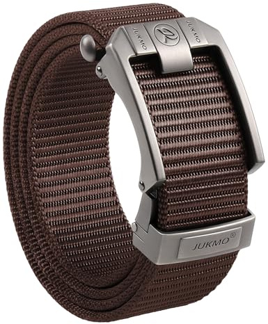 JUKMO Spärrbälte för män, nylonnät taktiskt bälte med automatiskt glidspänne, justerbar trim för att passa, Kaffe, For Waist 40-52 (Length 59)