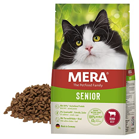 mera Cats Senior Rind, Trockenfutter für Sensible Katzen, getreidefrei & nachhaltig, Katzentrockenfutter mit hohem Fleischanteil, 2 kg