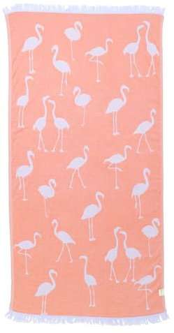 InfuseZen Turkish Bath & Beach Towel – Reversible Flamingo Print - Turkish Cotton - Soft, Lightweight, Absorbent Peshtemal, Quick Dry, Sand Free – for Pool, Gym, Throw, Travel - Coral