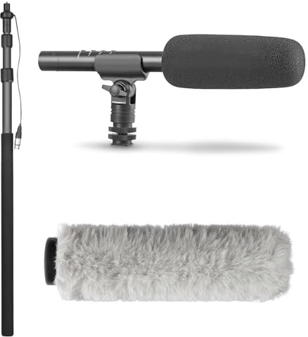 Movo XLR Shotgun Microphone & Boom Pole Kit – Professional Location Sound Recording Bundle with Shotgun Mic and Boompole with Internal XLR Cable for Filmmaking, ENG, and Broadcast Audio