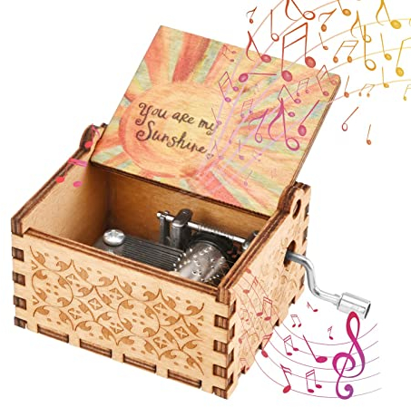 SOSPIRO Wood Music Box, You Are My Sunshine Music Box Vintage Hand Crank Musical Box Gift for Birthday/Christmas/Valentine's Day/Wedding