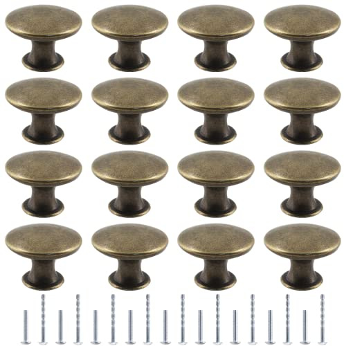 Moicstiy 16 st antik brons kök skåpknoppar handtag drar, 30 mm vintage rund låda knopp drar för byrå, skåp, badrum