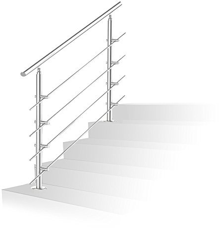 Jopassy - Rampa de escalera de acero inoxidable para interior y exterior, barandilla de escalera, parapeto, balcón (180 cm, 4 barras transversales)