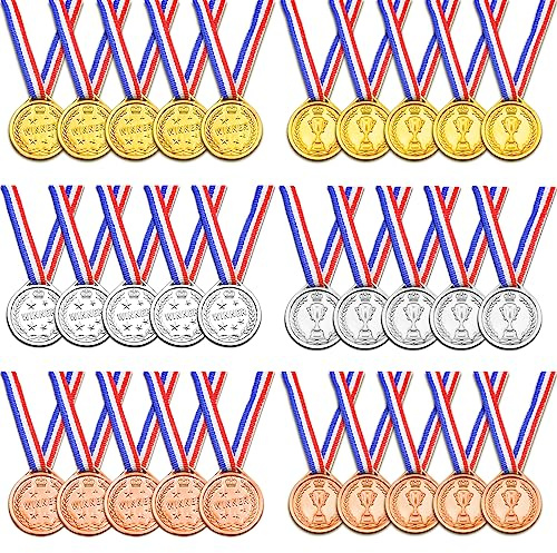 Brelet 30 pcs Medailles Olympiades,Médailles pour Enfants Medaille Foot Anniversaire Ski Travail Sport pour Recompense Enfant Mini Jeux Olympique Sport Day Diamètre env. 3,8 cm