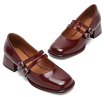 Mary Jane Zapatos Mujer Viento Colegio Retro Moda Cabeza Redonda una Palabra con un Tacón Grueso Tacón Medio Alto