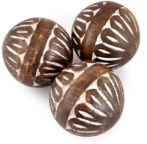 Samhita Decorative Ball Mango wood White Set of 3 for Living, Dining Room Decor Table Centerpiece Home Décor (7.62cm x 7.62cm x 7.62cm)