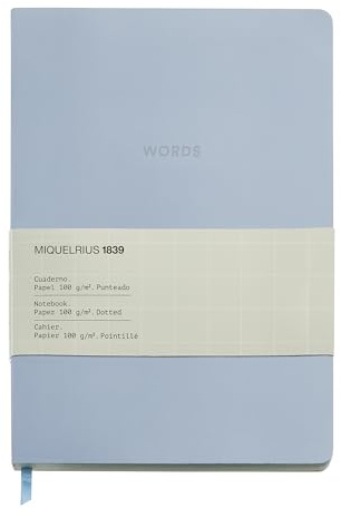 Miquelrius - Cuaderno A5 de notas (148 x 210 mm), Interior punteado, 64 hojas blancas de 100 g/m², Cubierta de cartón forrado, Estilo bullet journal con páginas punteadas (dots), Color azul