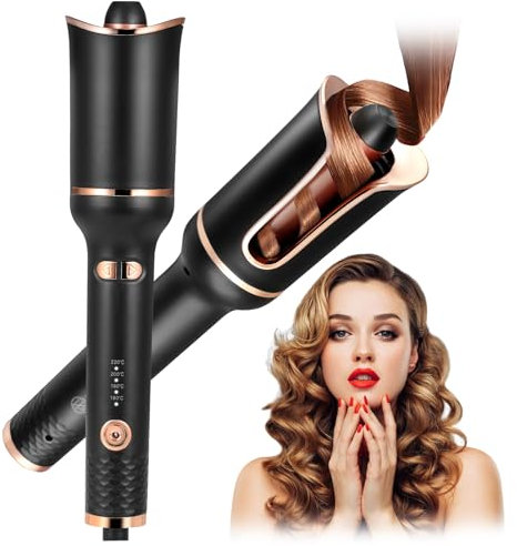 Automatic Hair Curler, 360° Auto Rotating Curling Iron, 4-Speed Adjustable Temperature, Ceramic Barrel, Professional Negative Ion Curling Wand, Tangle-Free, Fast Heating Curling Tongs for Long Hair