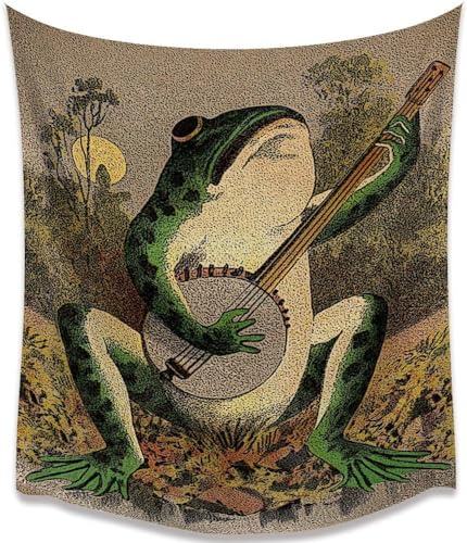 Hannahcos Boho Wall Decor Orange Frog Tapestr Vintage Hanging with Playing Banjo Wall Aesthetic Tapestry for Bedroom Living Room Dorm