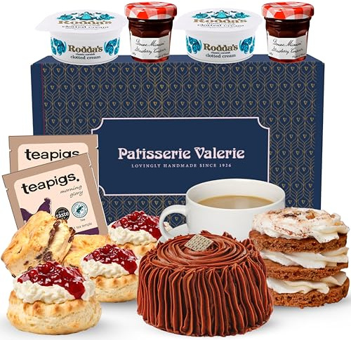 Patisserie Valerie Classic Cream Tea Hamper for 2 – Afternoon Tea Hamper Gift Set with Fresh Scones, Handmade Cakes, Jam, Clotted Cream & Tea – Food Hamper ideal for Birthdays - Handmade - Vegetarian