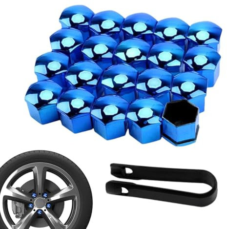 DHWEKU Copridado Ruota,Tappi Copridado Ruota 17mm,Copridado Ruota 17mm,20 Pezzi Copri Dado per Bullone Ruot,Tappi per Dadi Ruota 17mm, 17mm Copri Bulloni Copri Dado Ruota con Strumenti Rimozione,Blu