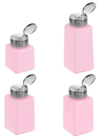 HARFINGTON 4pcs Solvent Alcohol Dispenser 120ml/180ml/200ml/250ml Nail Polish Remover Push Down Liquid Dispenser Pump Bottle for Acetone Cleanser Polish Remover, Red