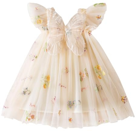AIEOE Robe Florale sans Manches pour Bébé Princesse Fille Robes d'Été en Coton pour Fête de Carnaval pour 6-12 Mois Champagne