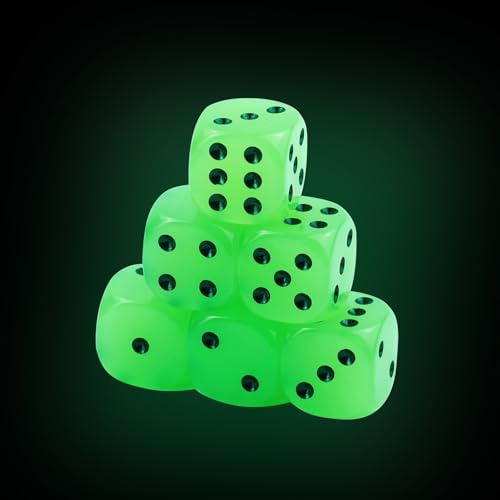 Lot de 6 dés de jeu lumineux de 25 mm dans l'obscurité, dés de dice pour DND, MTG, RPG, Tenzi, Yahtze, Bunco, jeux de borad, mathématiques, KTV Bar Famille