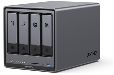 UGREEN NASync DXP4800 Plus 4-Bay Desktop NAS, Intel Pentium Gold 8505 5-Core CPU, 8GB DDR5 RAM, 128G SSD, 1 * 10GbE, 1 * 2.5GbE, 2 * M.2 NVMe Slots, 4K HDMI, Network Attached Storage (Diskless)