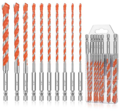 Linkstyle 10 Stück Steinbohrer Set, Sechskantschaft Hartmetall Betonbohrer Set für Fliesen Ziegel Keramik Glas, 4mm, 5mm, 6mm, 8mm, 9mm, 12mm
