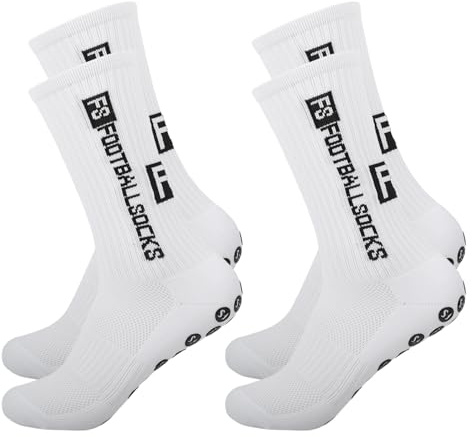 Enreluya Calcetines Futbol (2 Pares), Tamaño 40-46 Calcetines Antideslizantes Futbol, Transpirables Calcetines para Unisex, Para una comodidad óptima, Blanco