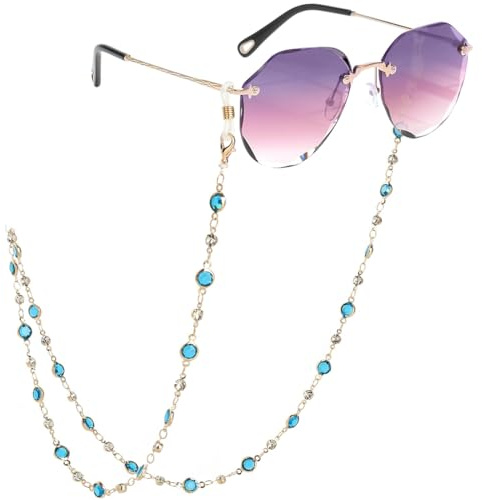 Chaine Lunettes Femme, Chaine Lunettes Femme Luxe, Élégant Chaine Lunettes, Lunettes de Soleil lanières Tenir Cordon Sangle Corde Collier, Bleu