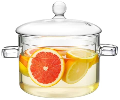 Glass Cooking Pot, 1.9L/64oz Heat-Resistant Borosilicate Glass Saucepan with Cover, Cookware Set Stovetop Pot for Cooking, Soup, Milk, Tea, Fruit and Spices