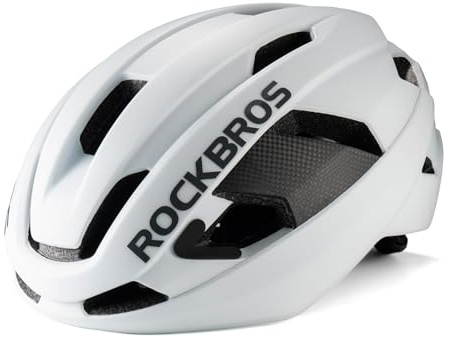 ROCKBROS Fahrradhelm Damen Herren, Rennradhelm mit 3D Grid Aufprallschutz, Leichter Carbon Seitenpanel Helm, 21 Belüftungsöffnungen Cityhelm, Abnehmbares Innenfutter, Magnetverschluss, 54-60cm Weiß