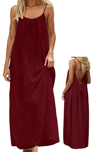 makabaky Women Backless Cami Dress Summer 2026 Sleeveless Maxi Lounge Flowy | Drawstring Back Detail, Relaxed Fit, Ideal for Holiday, Beach, Vacation and Daily Wear