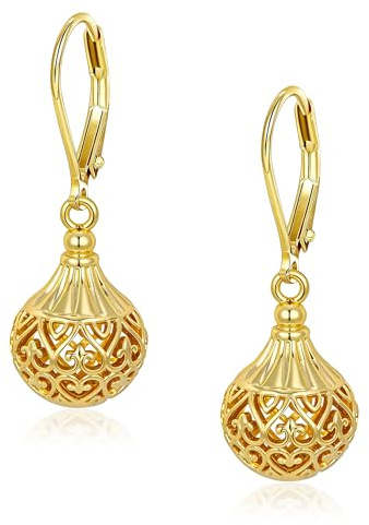 ALEXCRAFT Boucles d'Oreilles Pendantes Femme Argent Or Filigrane Rond | Hypoallergénique Boucles d'Oreilles Pendantes Argenté Plaqué 14K Perles Creuses Filigrane Rond Ajouré Bijoux Cadeaux Femme