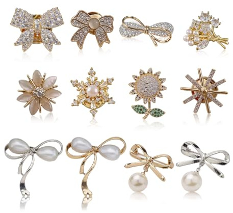 YiiHHooN 12 Piezas Broches para Vestidos, Broches para Ropa Mujer con Perlas Artificiales y Strass, Botones de Broche para Reducir Escote en Ropa como Chal Abrigo Cárdigan y Blusas