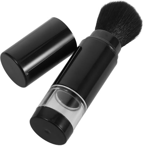 PATKAW Refillbar Puderborste med Integrerad Flaska och Skydd Portabel Sminkborste för Ansikte för Löspuder Bronzer och Kompakt Design för Resor och Vardagsbruk Svart