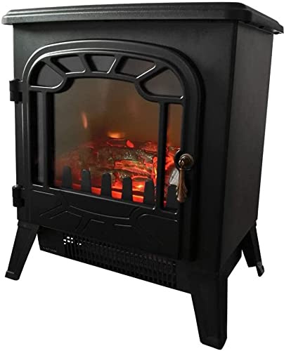 Marco Paul Vintage Electric Flame Effect Fire Heater - Interiors Metal Freestanding Stove Fire Place Portable Heater Bronze Log Burner- (Black, 1850W)