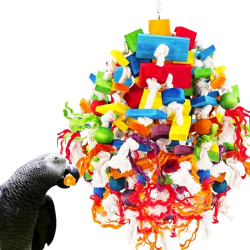 MQUPIN Giocattolo da masticare per uccelli e pappagalli,grande, multicolore,100% blocchi di legno naturale, giocattoli per uccelli di grandi e medie dimensioniPappagallo grigio africano Ara(Colorato)