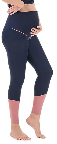Herzmutter Moderskapssport Leggings - Yogabyxor för gravida kvinnor - Moderskap Leggings för sport - Leggings för gravida - Graviditet - 8300 (XL, Blå/Rosa)