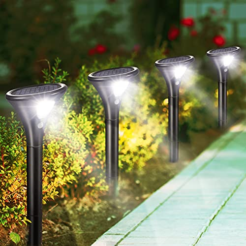 Litake Lampe Solaire Extérieure, 4 Pack Éclairage Solaire Jardin avec Détecteur de Mouvement IP65 Étanche 2 Modes Luminaire Solaire pour Jardin, Cour, Extérieur, Chemin, Allée