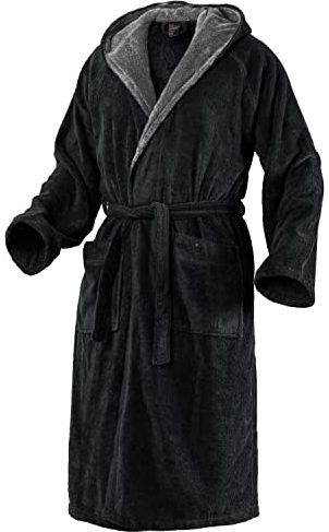 Mount Swiss Bademantel Damen Herren ARBON mit Kapuze aus edler Baumwolle I Morgenmantel flauschig I Frottee Farbe: schwarz, Grösse: XL