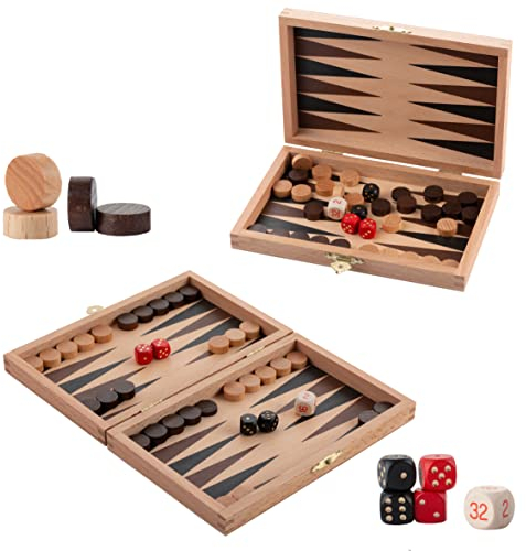 Reise Backgammon Holz Hochwertig | Master of Chess | Buchenholz Backgammon Koffer 19 x 25 cm | Brettspiel und Dame Spielesteine für Kinder und Erwachsene