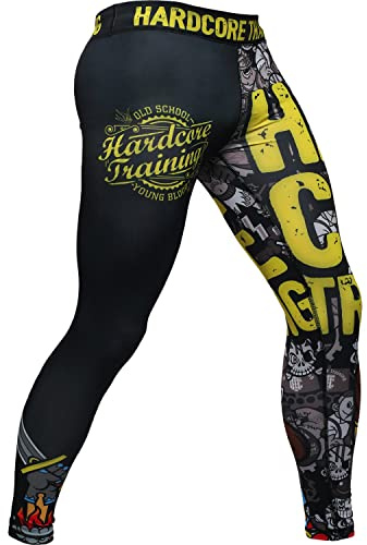 Hardcore Training Doodles Pantaloni a Compressione Uomo BJJ MMA Lunghi | Pantaloni a compressione jiu jitsu, grappling, lotta, taglio aderente, cuciture piatte e vita elastica con cordoncino