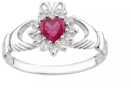 Sterling Silver Ruby Claddagh Ring - size J to V (J)