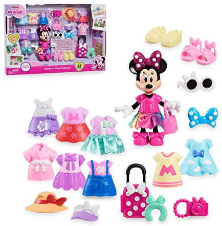 Minnie - Fashion Set + Fashion Doll, muñeca Minnie Mouse de 15 cm articulada con 25 piezas de ropa y accesorios para vestirla y jugar con ella, para niñas y niños a partir de 3 años, Famosa (MCN30000)