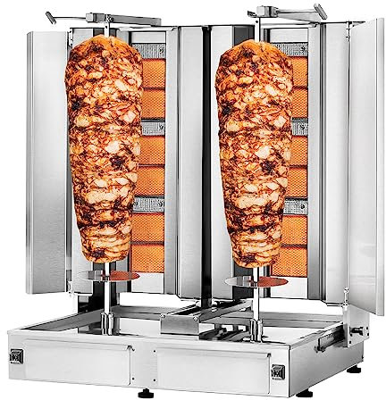 GGM Gastro | DUK3+3-SB-N | Barbacoa giros/kebab de gas – 3+3 quemadores – máx. 80 kg – incluye 2 guardabarros y 2 puertas batientes