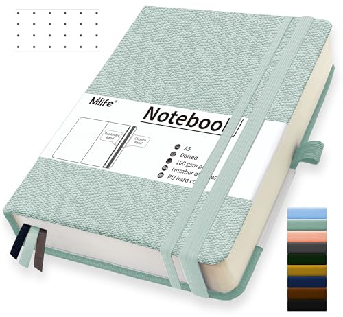 Mlife A5 Quaderno Puntinato,Taccuino con 360 Pagine E 100g/M² Carta Resistente All'Inchiostro, Quaderni Con Tasca Pieghevole Per Ufficio Scuola Casa Scrittura E Note(Blu Verde)