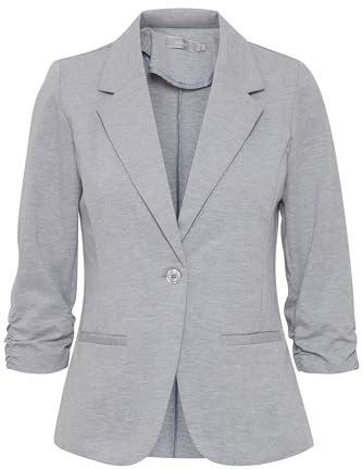 fransa FRZablazer Damen Blazer Kurzblazer Jacke mit Stretch Geraffte Ärmel mit Taschen, Größe:M, Farbe:Grey Melange (201103)