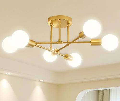 Dellemade Ceiling Light, 6-Lights Chandeliers Gold Ceiling Lighting for Living Room,Bedroom,Kitchen (Gold)