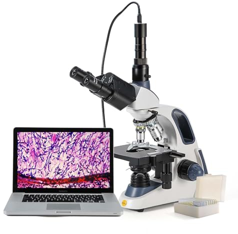 SWIFT Compound trinocular Microscope, 40X-2500X Digital Lab trinocular Compound LED Microscope with 3MP USB Camera and Slides,Mechanical Stage